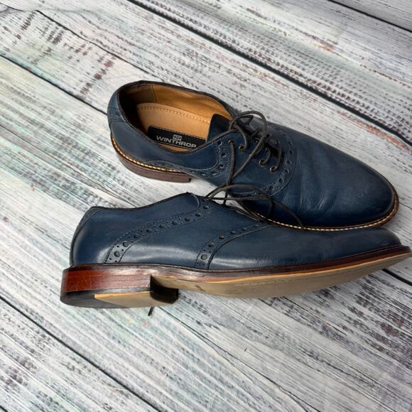Winthrop Phillips Mens Blue/Brown Leather Laceup Oxford Shoes 8.5